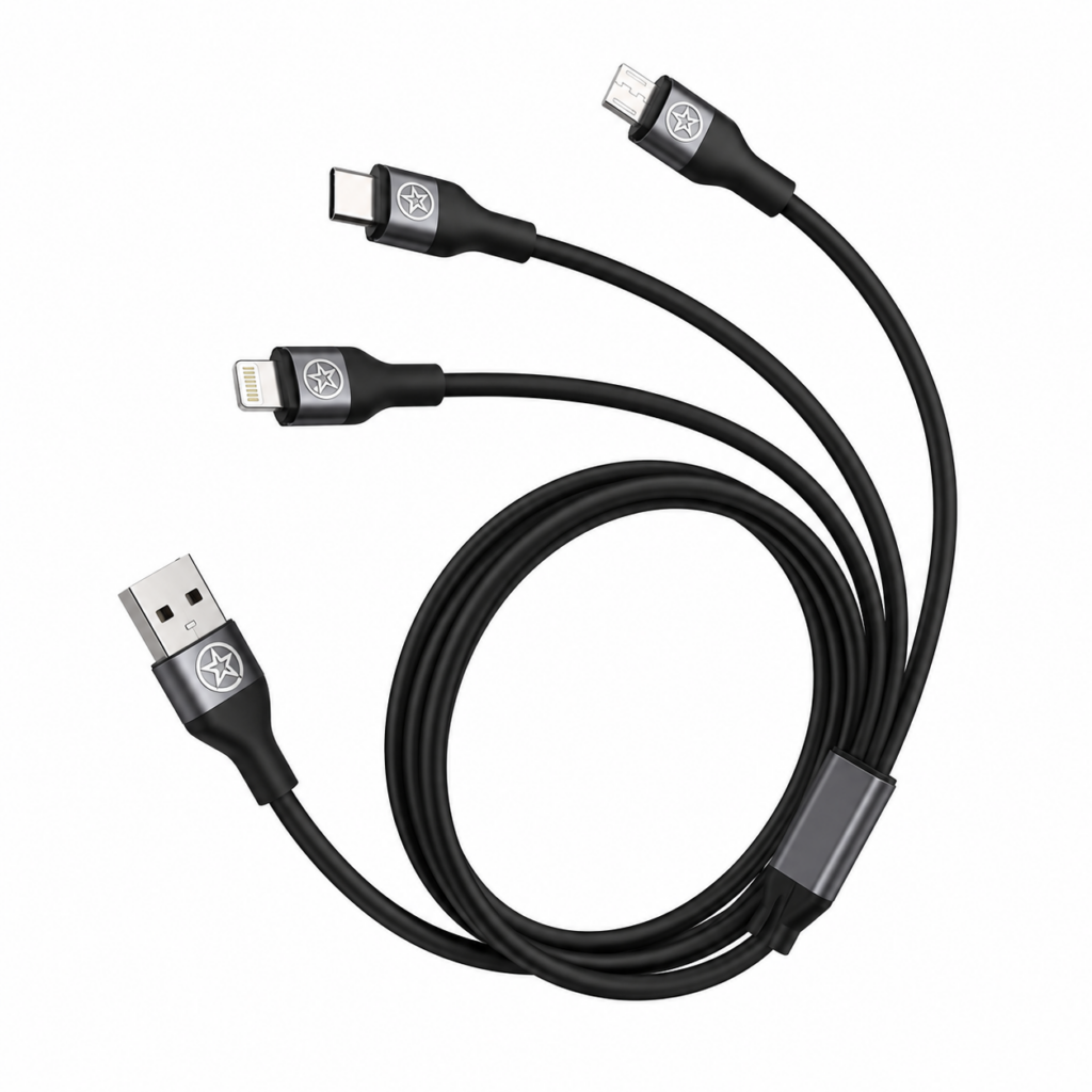 black multi head charging cable